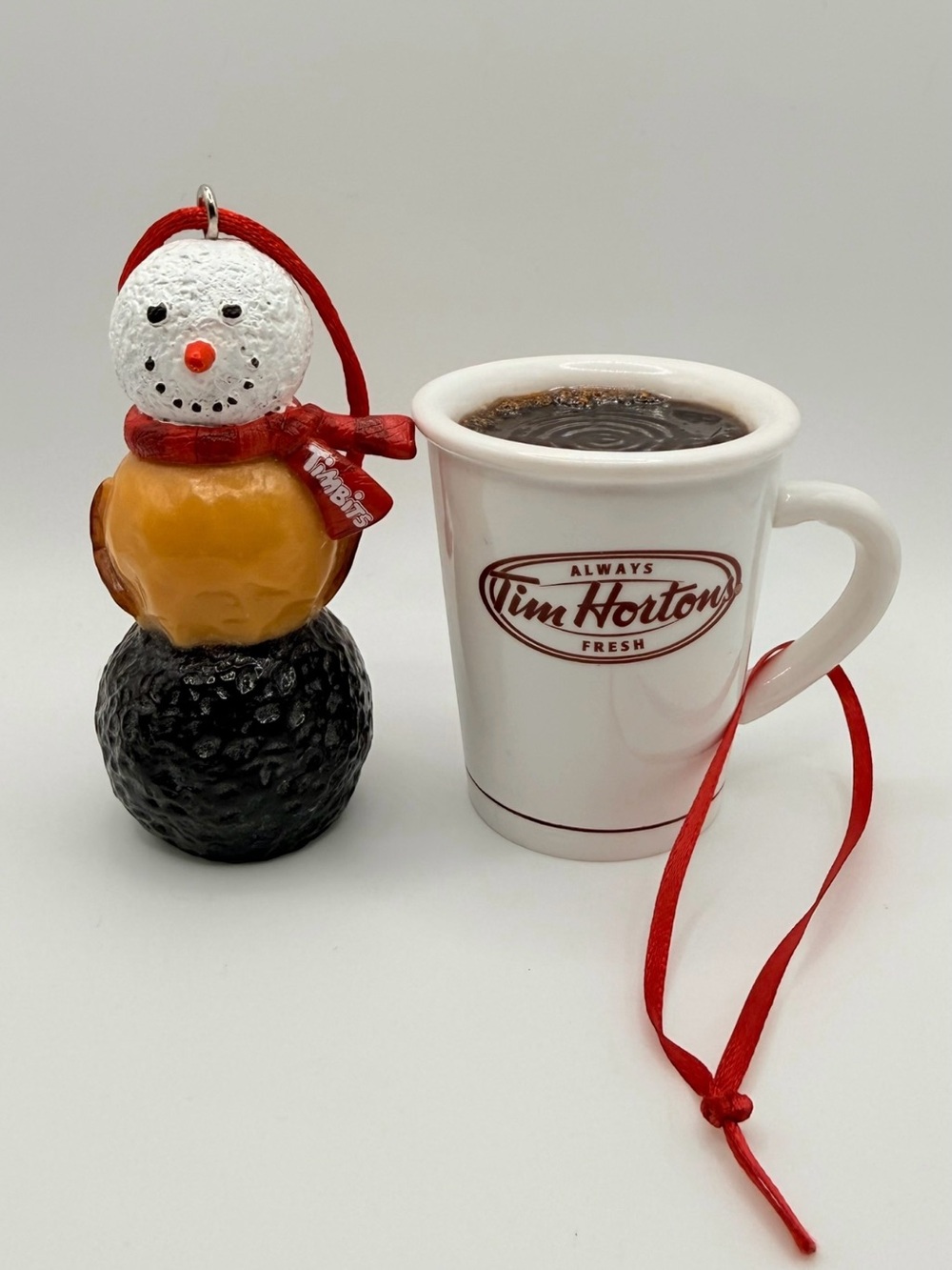 Tim Hortons Christmas Ornaments Timbit Snowman and Mug
